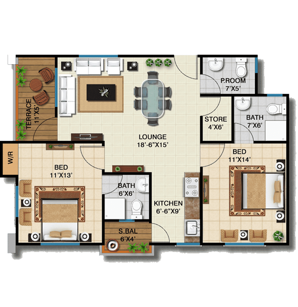 3 Rooms Apartment Plans (Type-C)